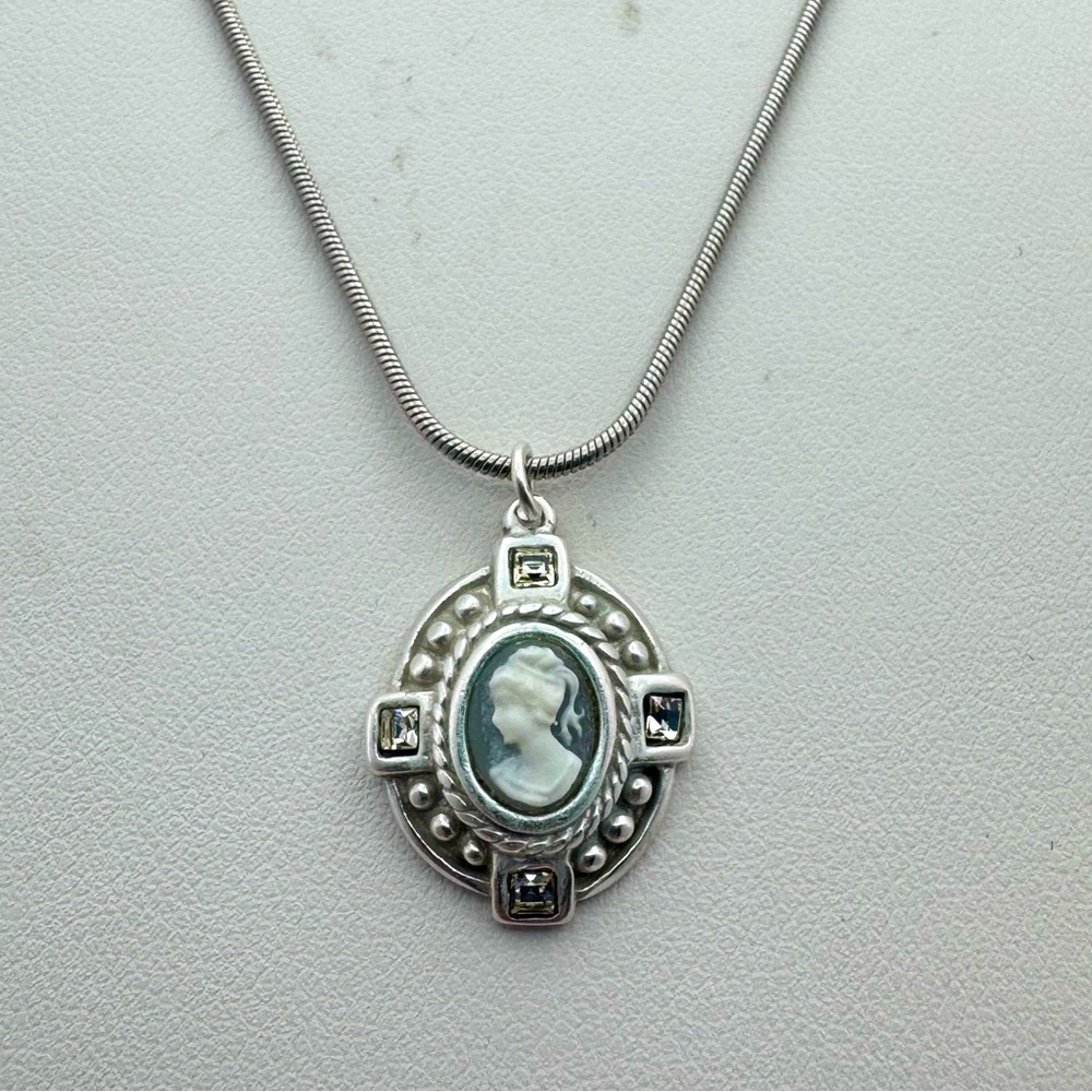 Sterling Silver Cameo Pendant Necklace with CZ Accents